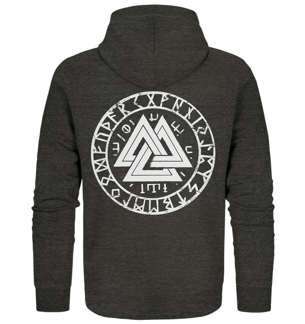 Organic Zipper "Valknut with Vegvisir and Runes" (Backprint)